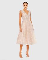 Pink Embroidered Sleeveless Feather Detail Midi Dress
