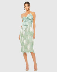 Bow Front Ombre Fringe Detailed Dress