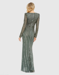 Gray Embellished Puff Sleeve Side Knot Gown