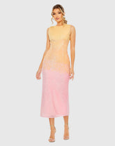 Multicolor High Neck Ombre Sequin Cocktail Dress