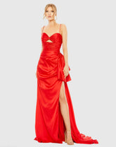 Red Spaghetti Strap Cut Out Side Bow Gown - FINAL SALE