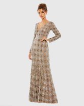 Geometric Embellished Evening Gown
