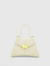 White Angular Small Leather Handbag With Gold Hardware