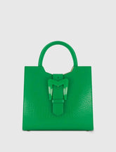 Buckled Medium Croco Leather Tote Bag with Detachable Strap