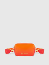 Orange Ombre Small Leather Crossbody Camera Bag with Adjustable Strap