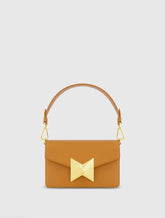 Brown Mini Leather Shoulder Handbag With Gold Hardware