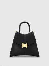 Medium Angular Leather Top Handle Handbag with Gold Hardware