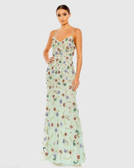 Embellished Spaghetti Strap Lace Up Gown