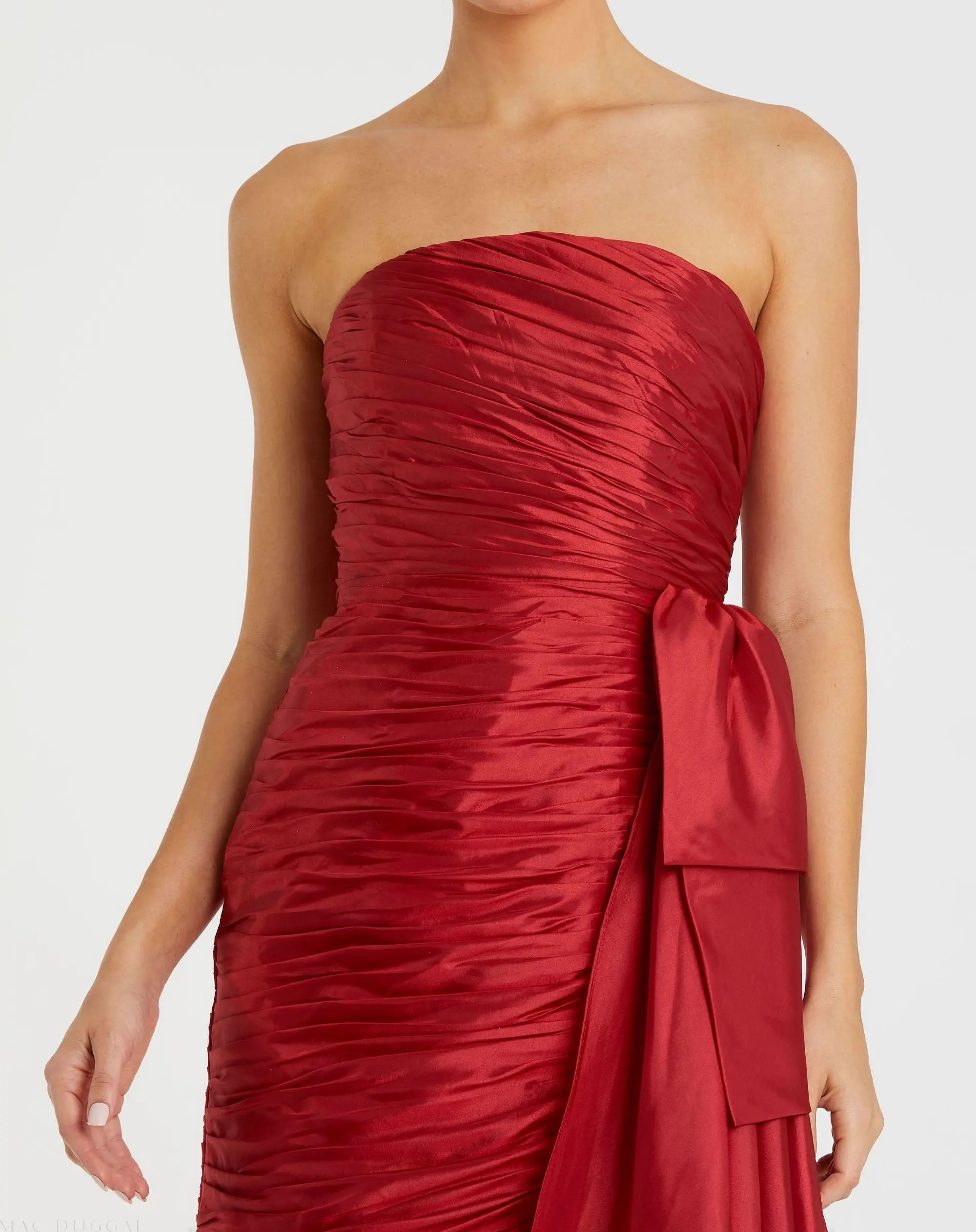Red Strapless Ruched Mini Dress