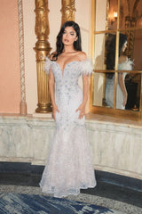 Pink Feathered Crystal Embellished Sleeveless Gown