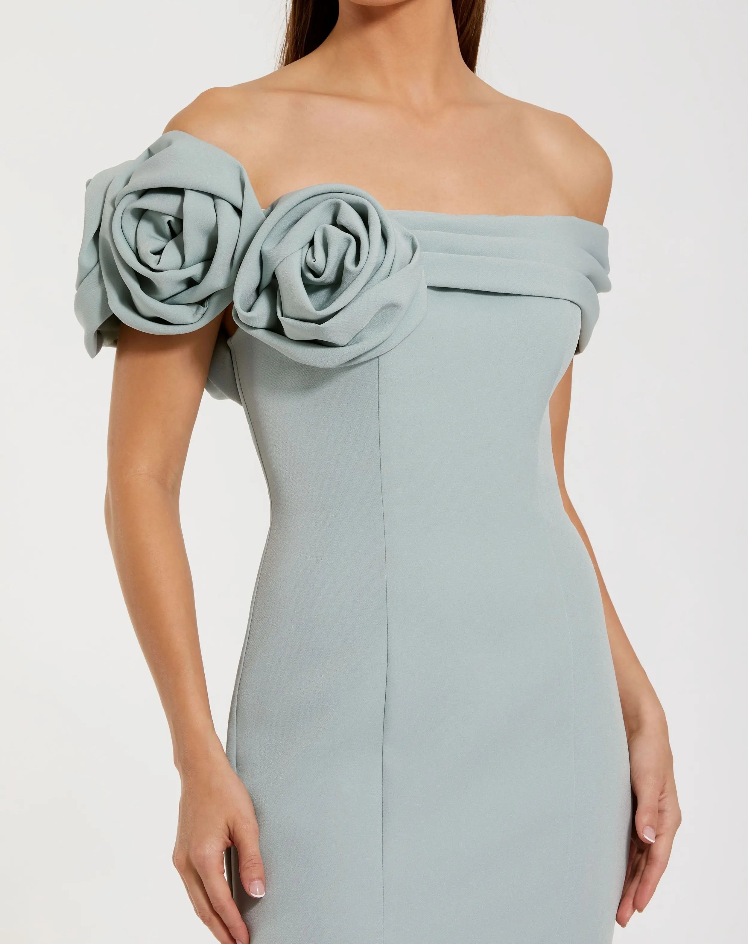 Blue Off The Shoulder Crepe Mermaid Gown