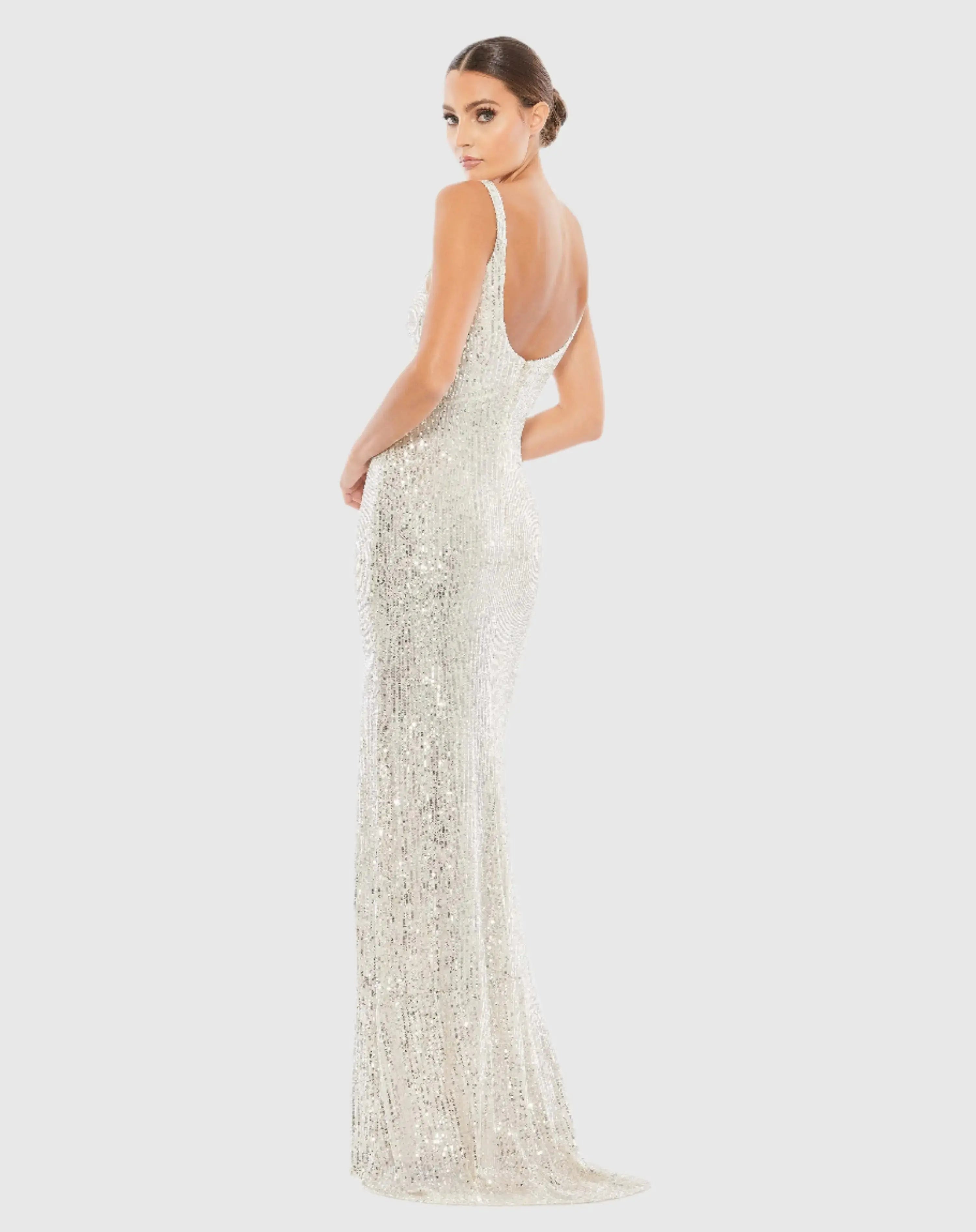 Silver Fully Sequined Scoop Back Gown