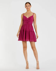 Purple Spaghetti Strap Faux Wrap Dress