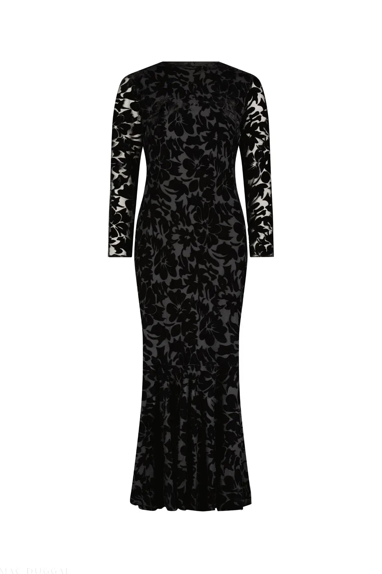 Black Burnout Velvet Long Sleeve Midi Dress