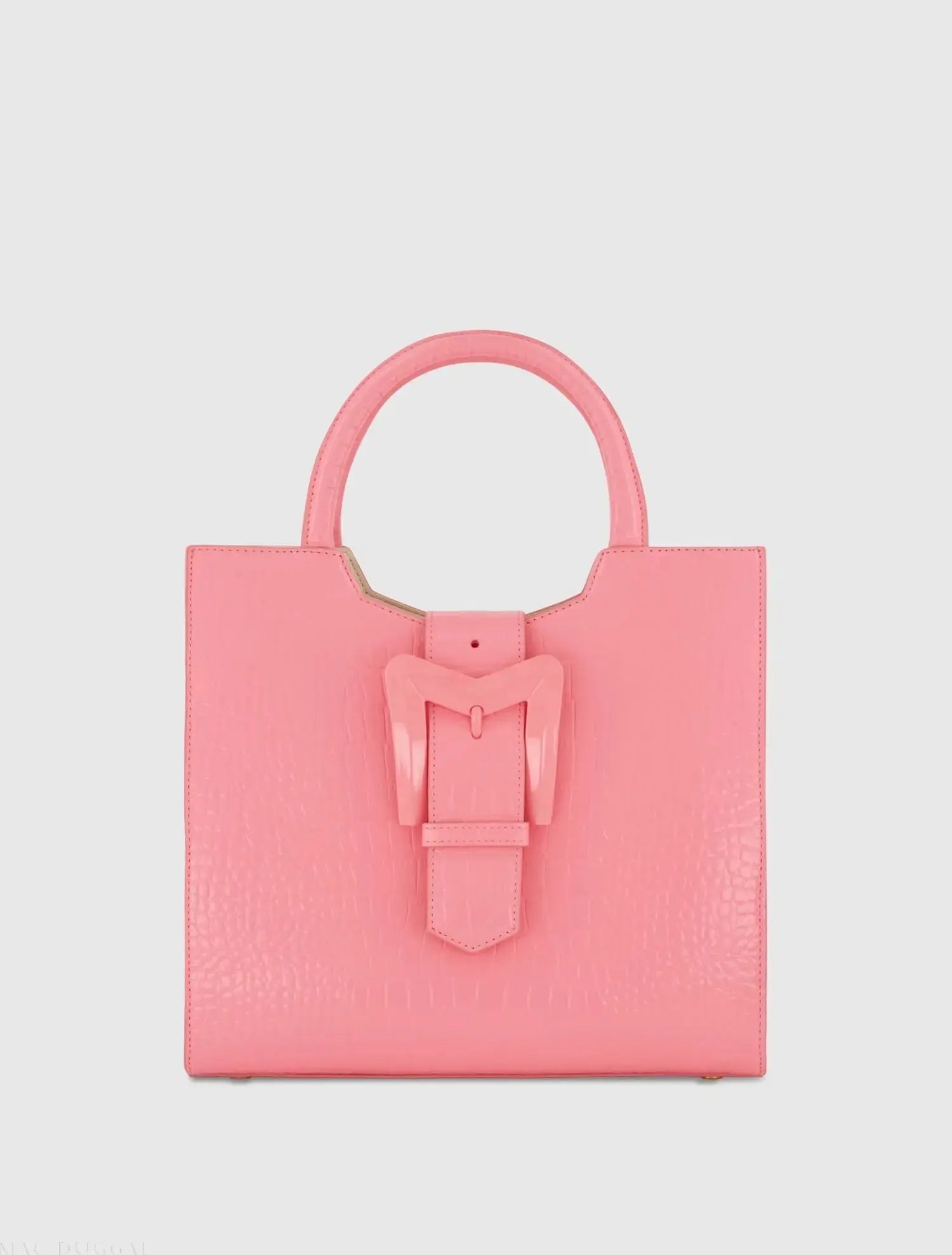 Buckled Medium Croco Leather Tote Bag with Detachable Strap