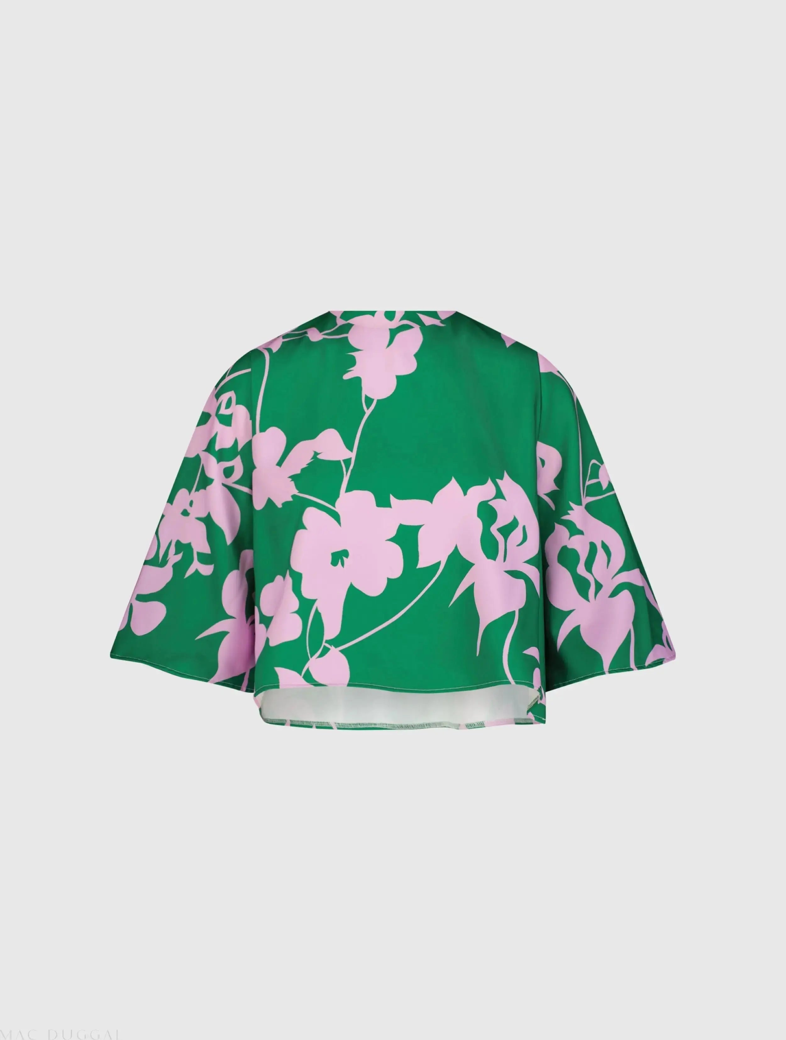 Green Printed Crepe 3/4 Bell Sleeve High Neck Top - FINAL SALE